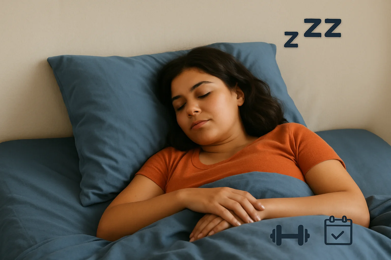 Woman sleeping peacefully in bed, symbolizing the role of quality sleep in weight loss and sustainable weight management.