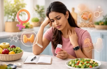 Woman exercising with hormonal balance concept illustration