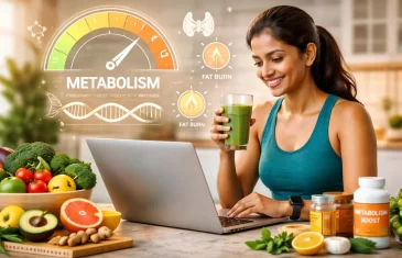 Fitness professional explaining metabolism concepts using visuals