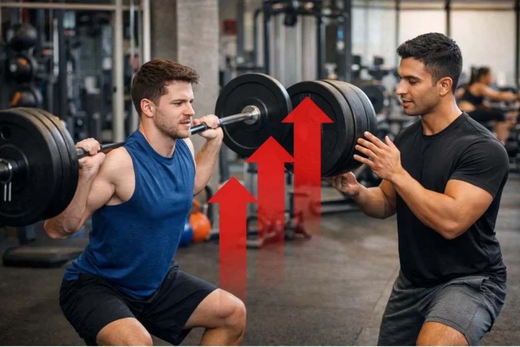 Person gradually increasing weights during strength training