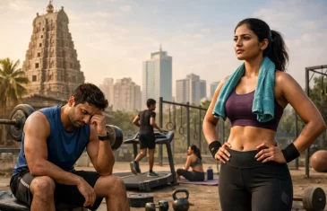 Person frustrated at weighing scale in gym