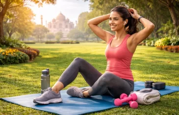 Person putting on workout shoes at home