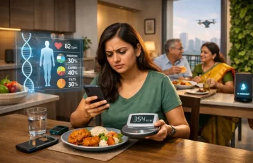 Person tracking calories on mobile app looking confused