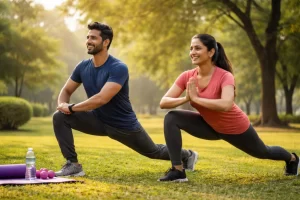 Adult performing mobility drills with resistance band