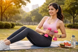 Woman performing strength training suitable for PCOS management