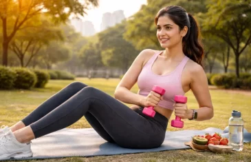 Woman performing strength training suitable for PCOS management