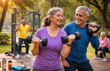 Adult lifting weights confidently in gym