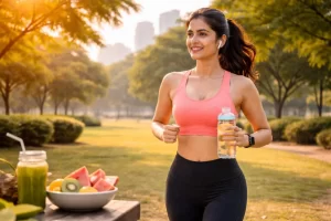 Person doing outdoor workout in hot Indian summer weather