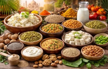 Assorted Indian vegetarian protein foods like paneer, dal, tofu
